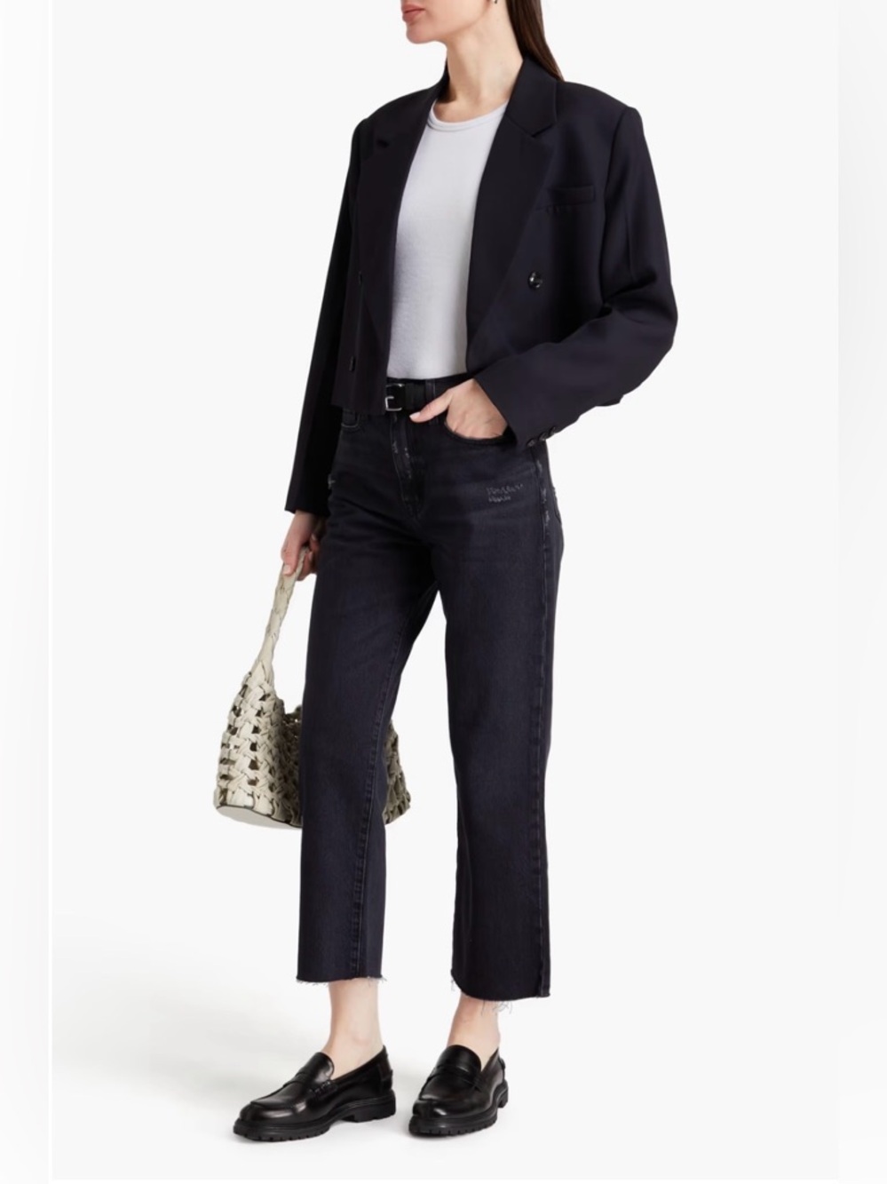 FRAME Le Jane Crop Distressed High-Rise Straight Leg Jeans in Black - Picture 1 of 8
